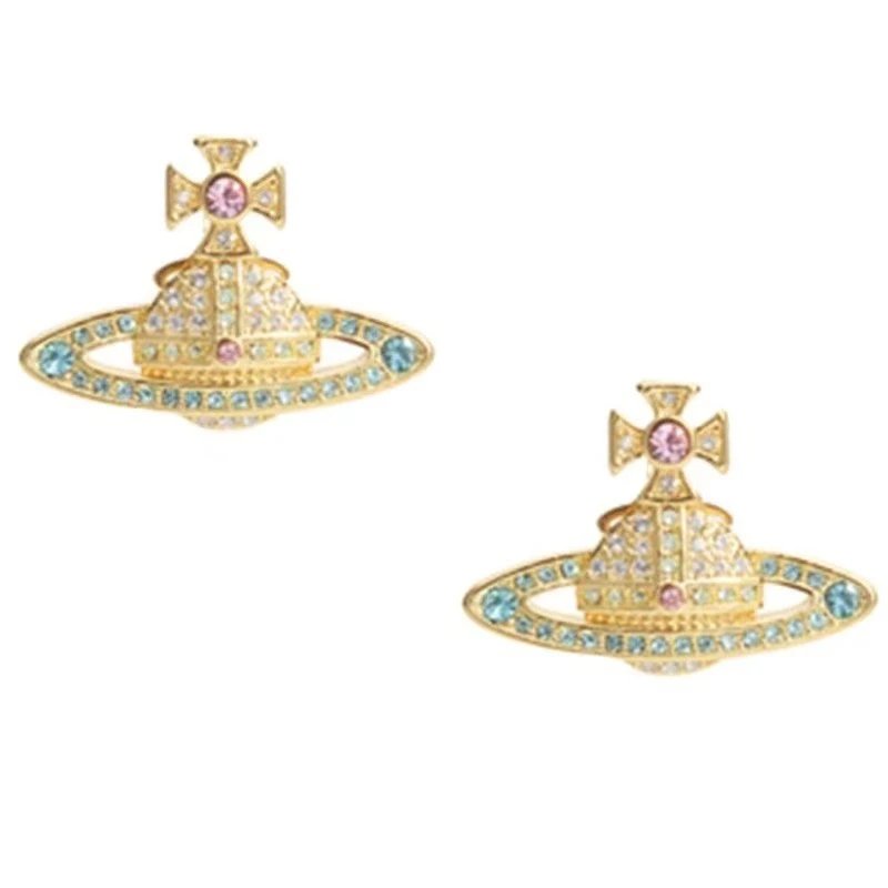 Vivienne Westwood Orb Gold Blue Pink Crystal Earrings