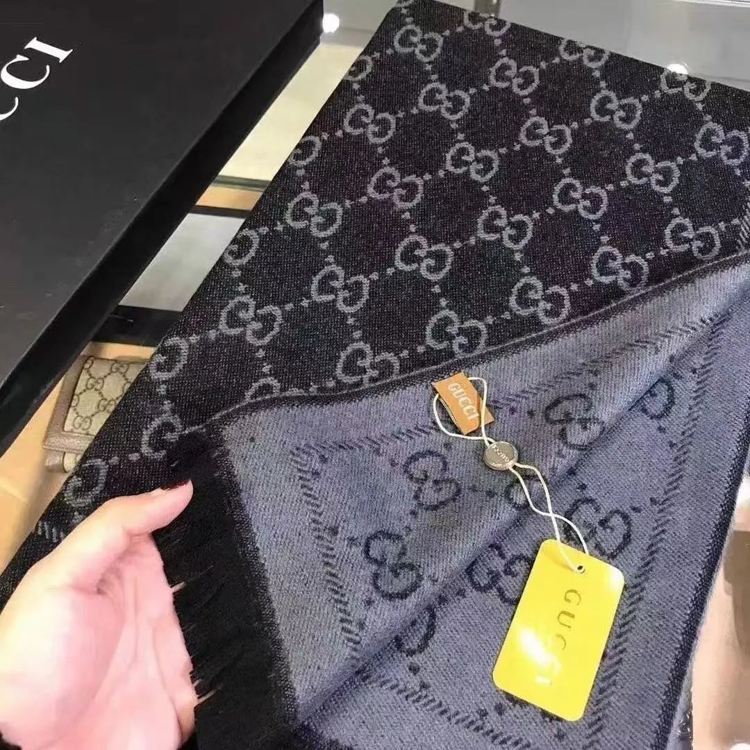 Gucci GG Marmont Black Gray Classic Wool Scarf