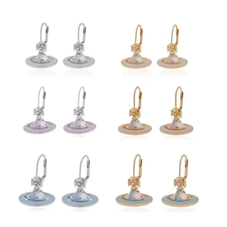 Vivienne Westwood Orb Silver Gold Rose Blue Enamel Earrings
