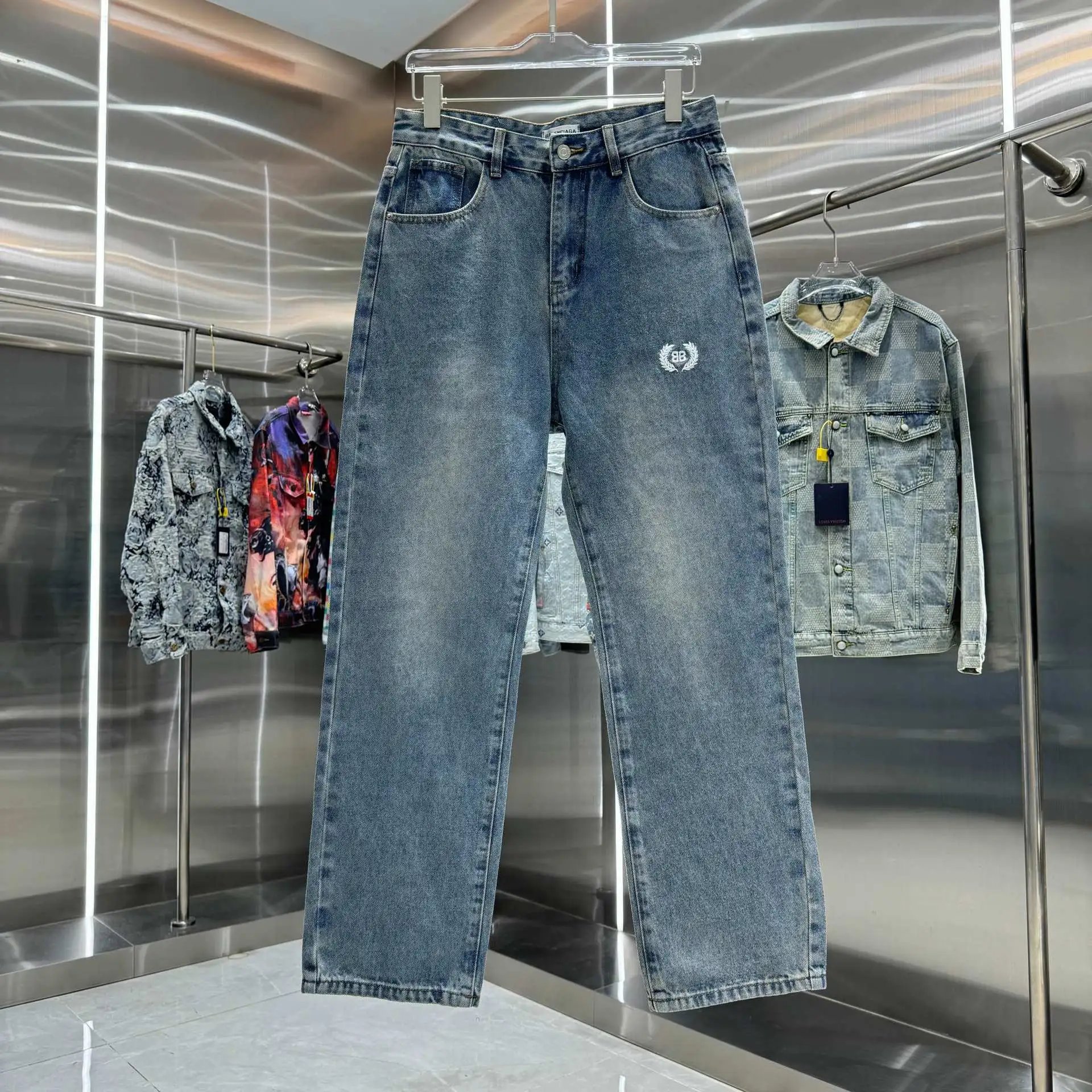 Balenciaga Logo Print Black Straight Fit Jeans
