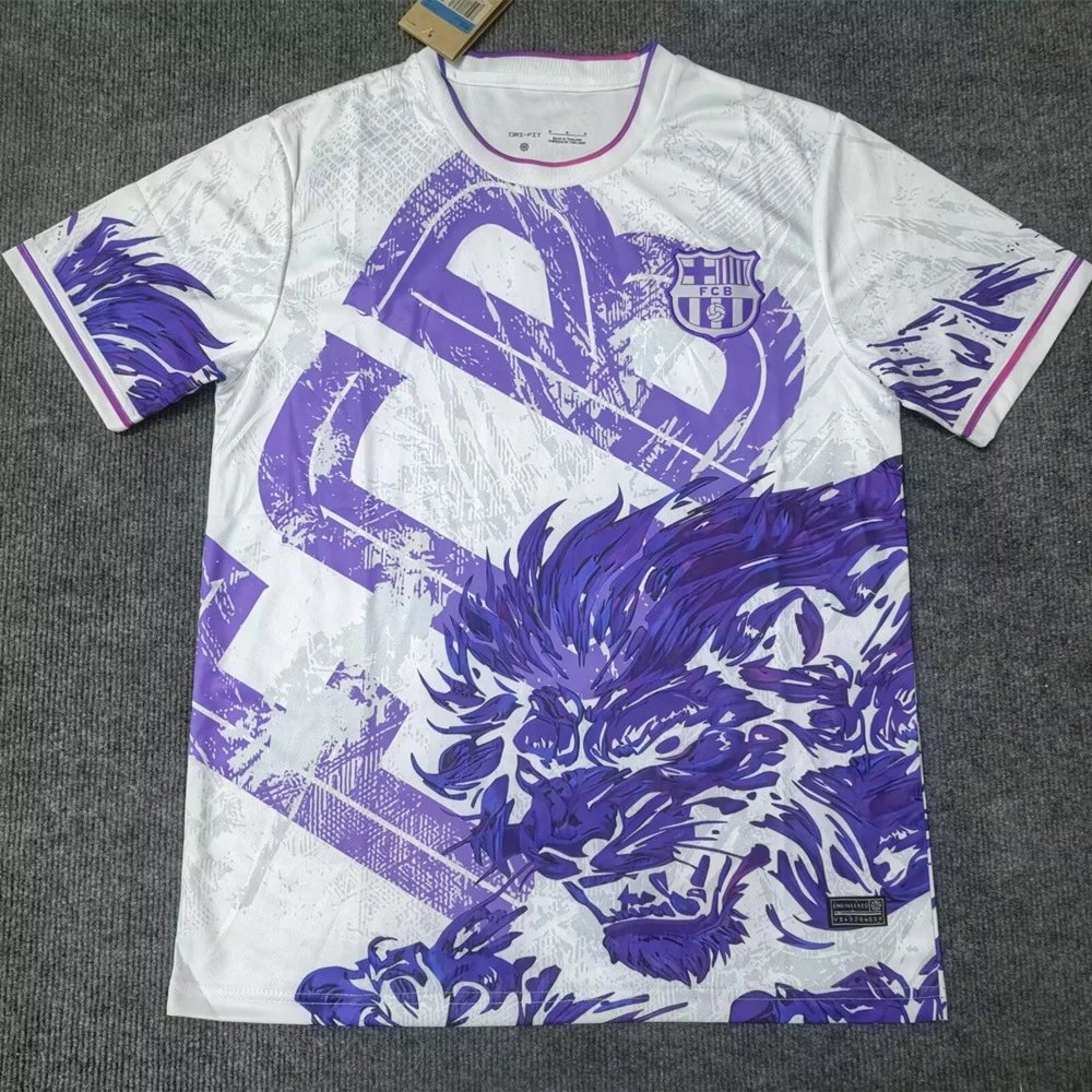 FC Barcelona Football Jerseys Short-Sleeve Jersey — 2526 Barcelona White Purple Lion
