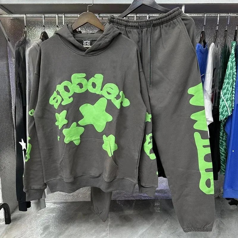 Sp5der Navy Red Green Graphic Hoodie And Jogger Set