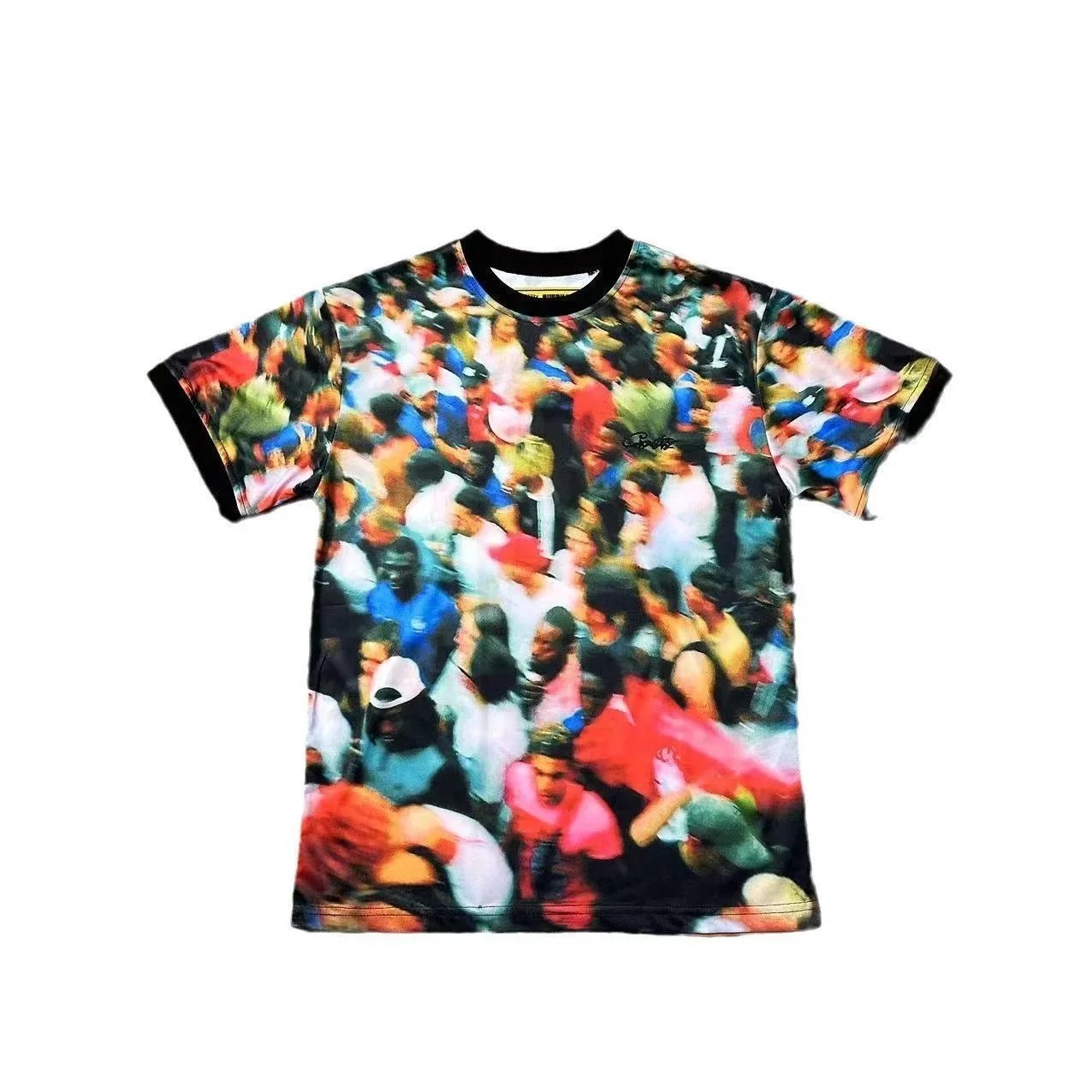 Graphic Print T-Shirt Multicolor Crowd Pattern Streetwear
