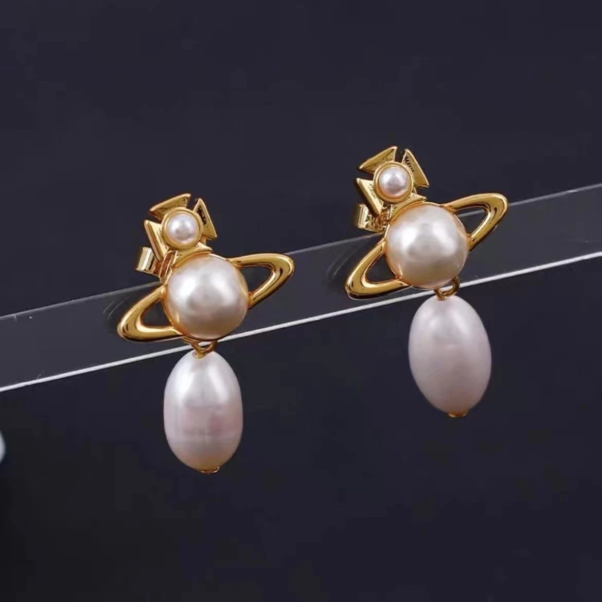 Vivienne Westwood Orb White Pearl Statement Earrings
