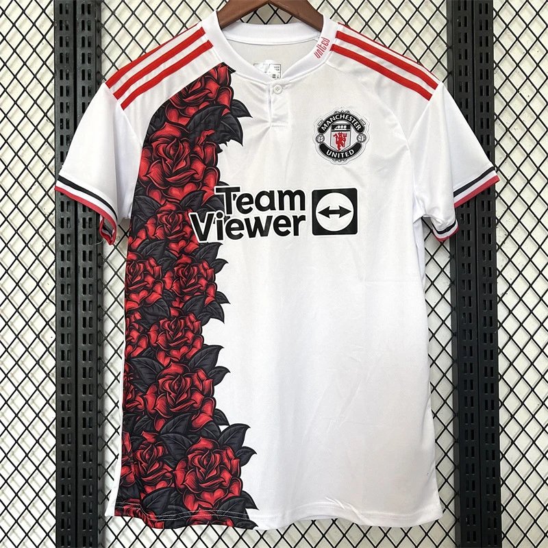 Manchester United Football Jerseys Short-Sleeve Jersey — 2526 Manchester United white red flower