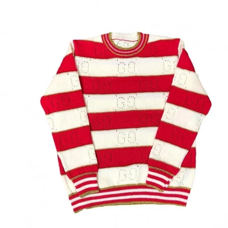 Knit Sweater Green White Striped Casual