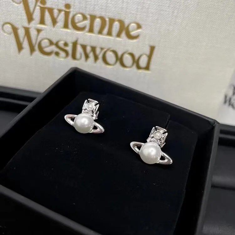Vivienne Westwood Orb Pearl Silver Classic Earrings
