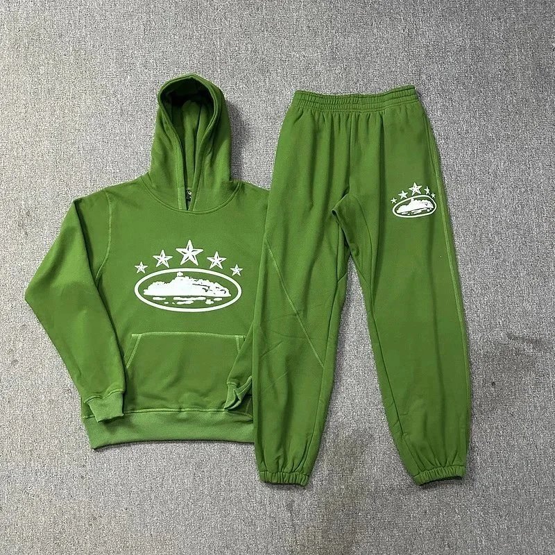 Graphic Hooded Sweatshirt Set Gray Light Blue Black White Olive Green Streetwear