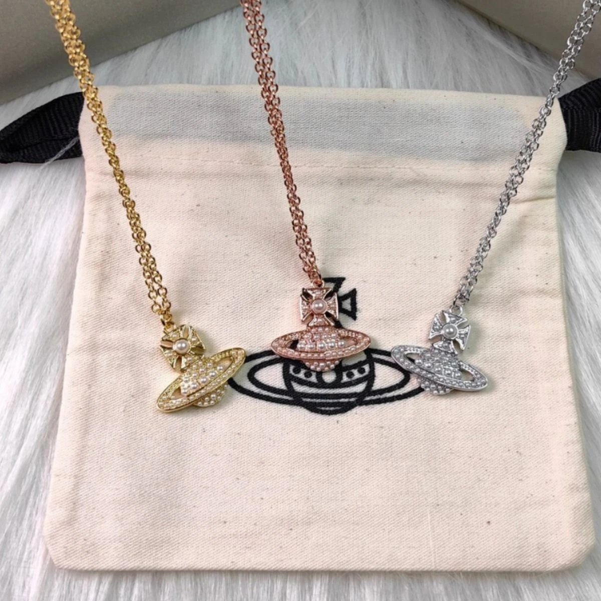 Vivienne Westwood Orb Silver Pearl Crystal Pendant Necklace