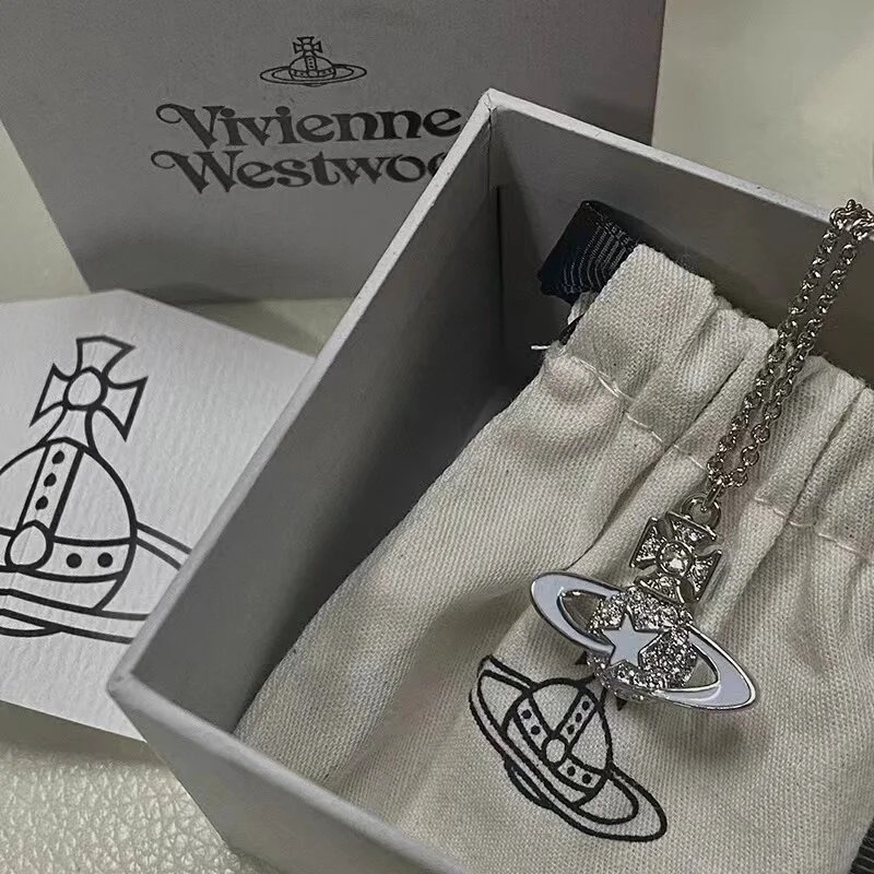 Vivienne Westwood Orb Silver White Crystal Pendant Necklace