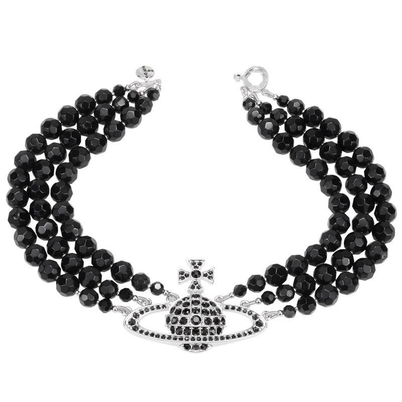 Vivienne Westwood Orb Black Crystal Beaded Necklace