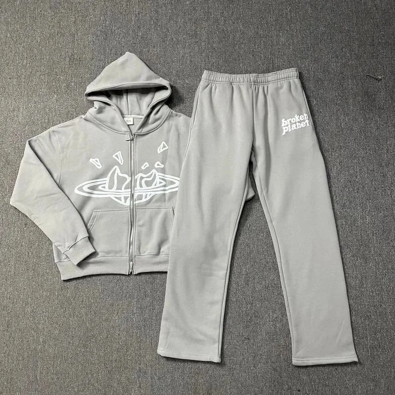 Broken Planet Gray Graphic Hoodie and Jogger Set