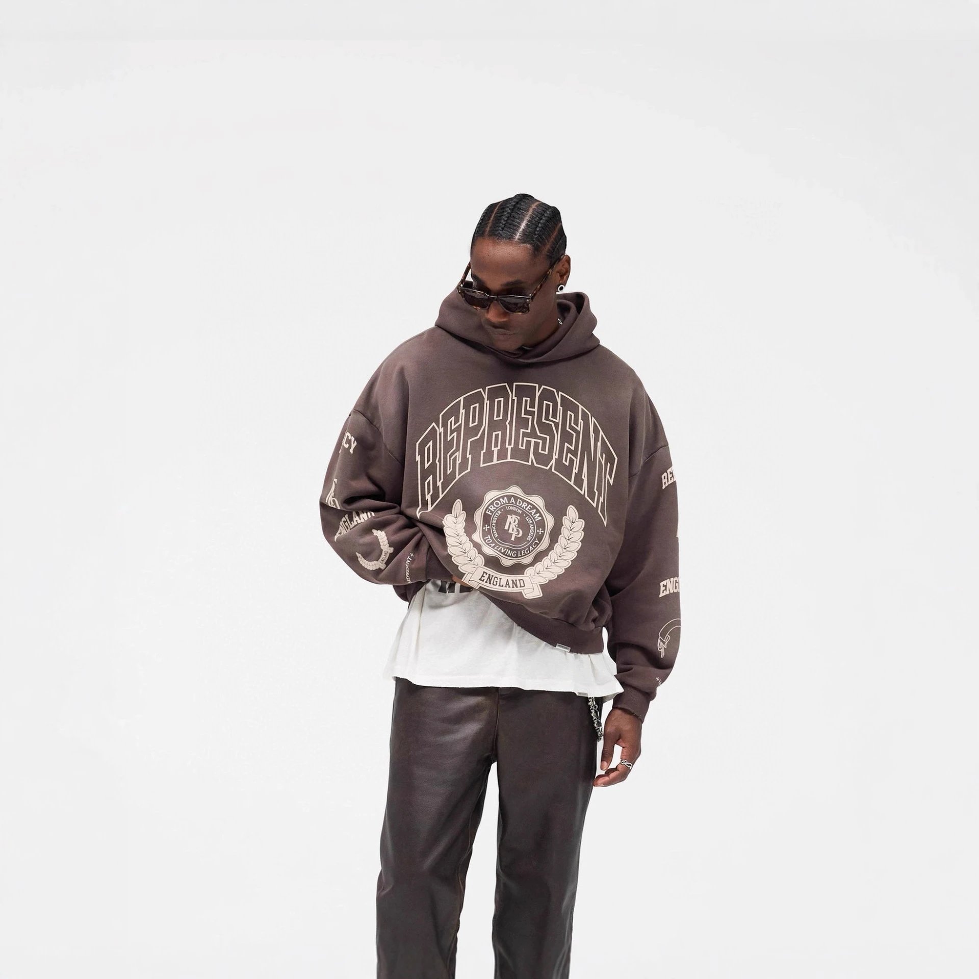 Represent Arch Logo Brown Oversized Hoodie