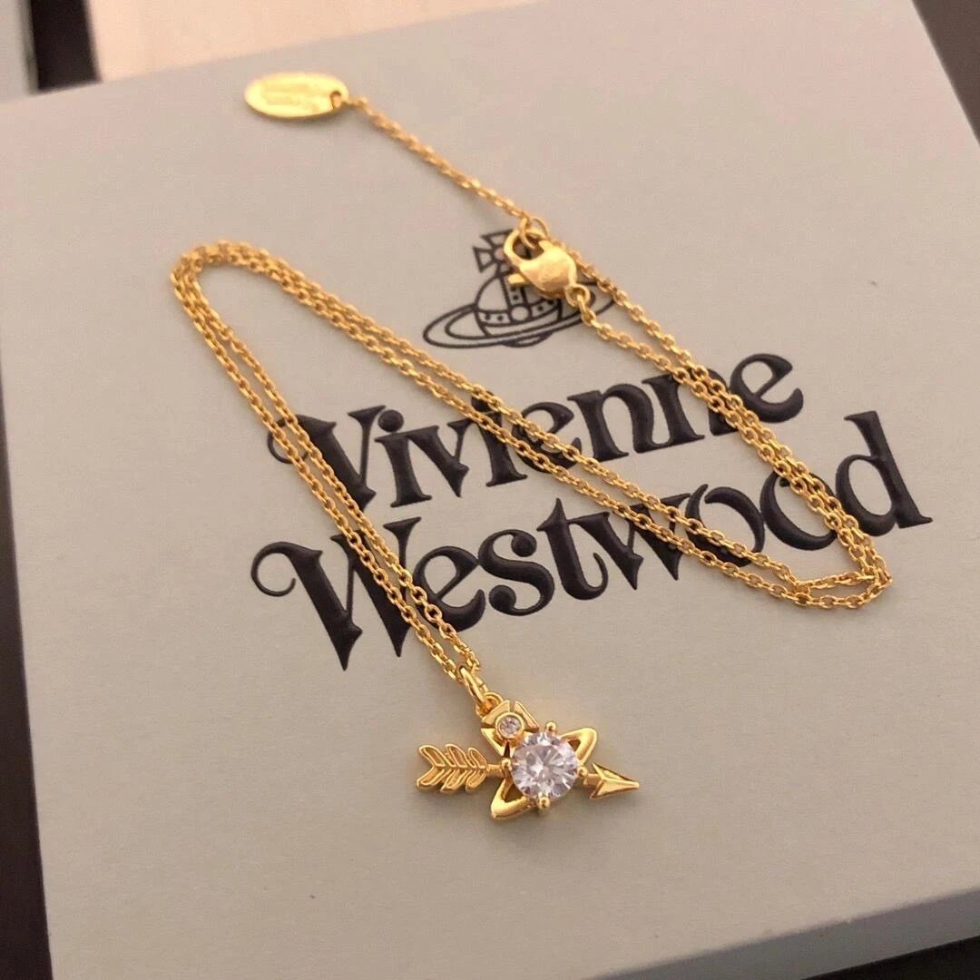 Vivienne Westwood Orb Silver Crystal Arrow Pendant Necklace