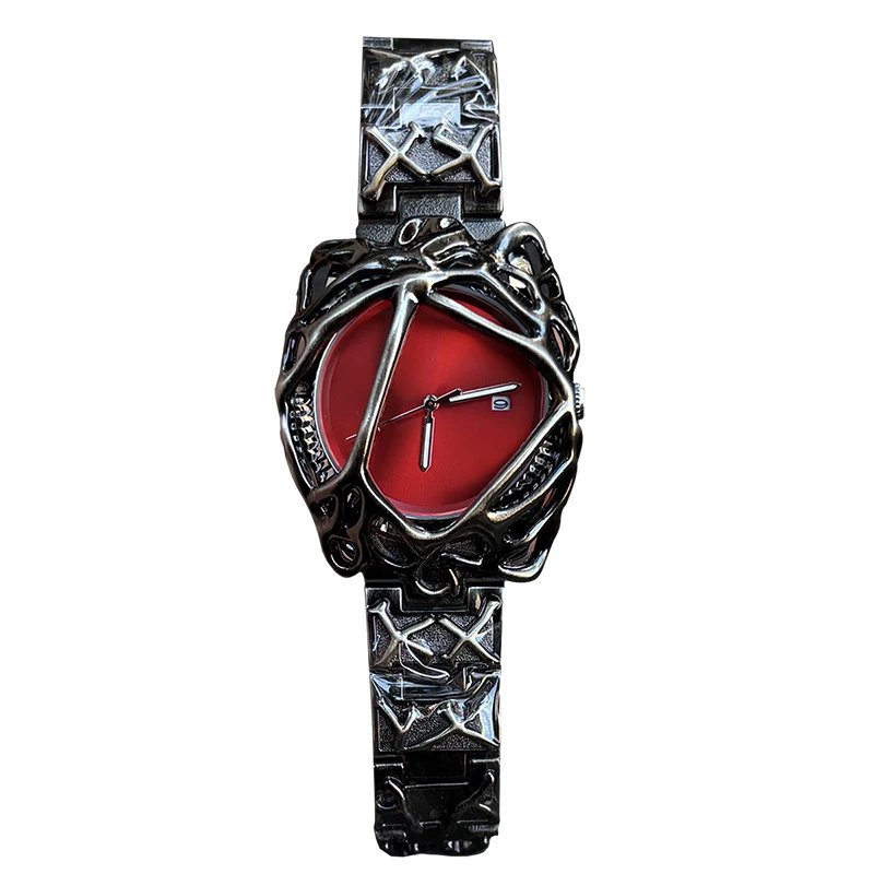 Silver Tone Geometric Blue Dial Statement Watch