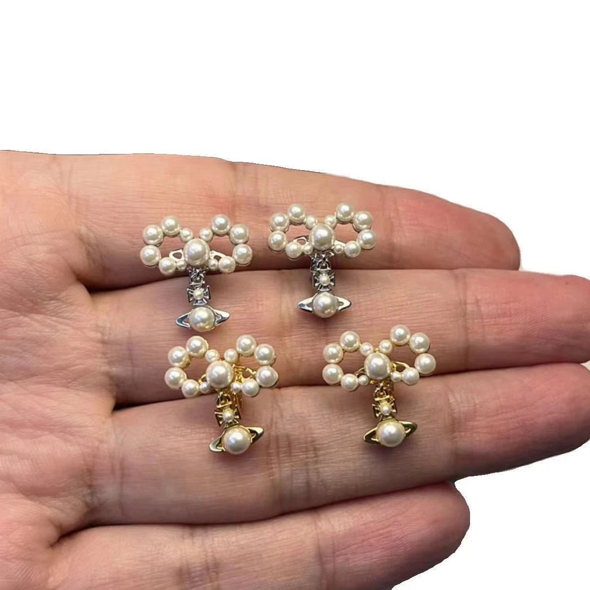 Vivienne Westwood Pearl Orb Gold Silver Statement Earrings