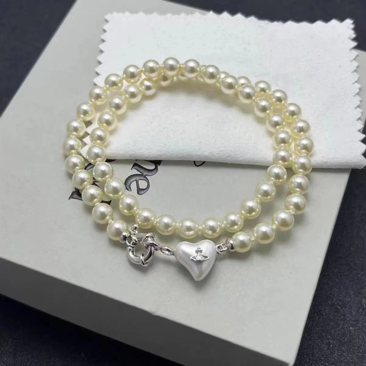 Vivienne Westwood Pearl White Heart Charm Bracelet
