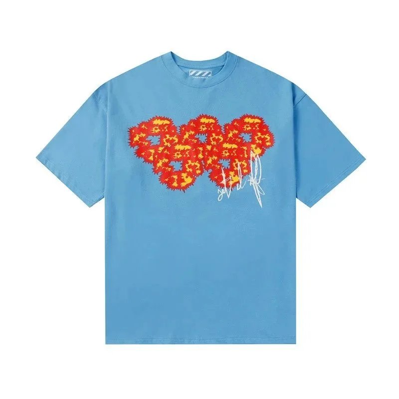 Off-White Heart Floral Print Black and Blue Oversized T-Shirt