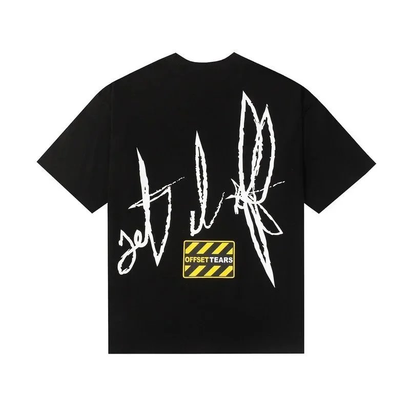 Off-White Heart Floral Print Black and Blue Oversized T-Shirt