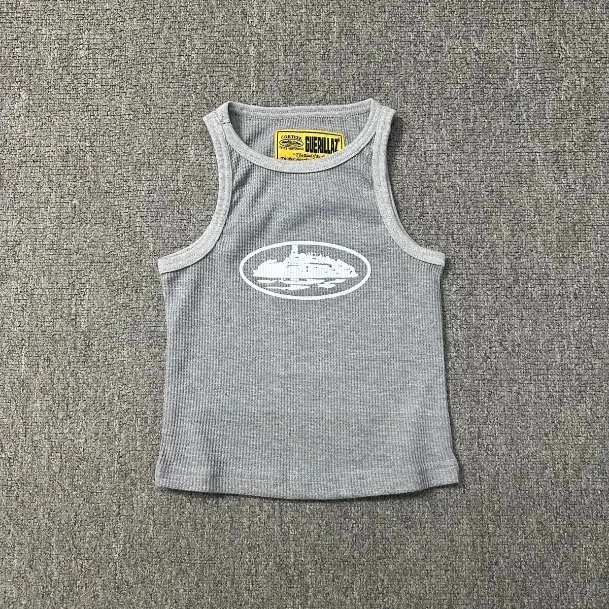 Cotton Tank Top Black White Gray Graphic Print Casual Sleeveless