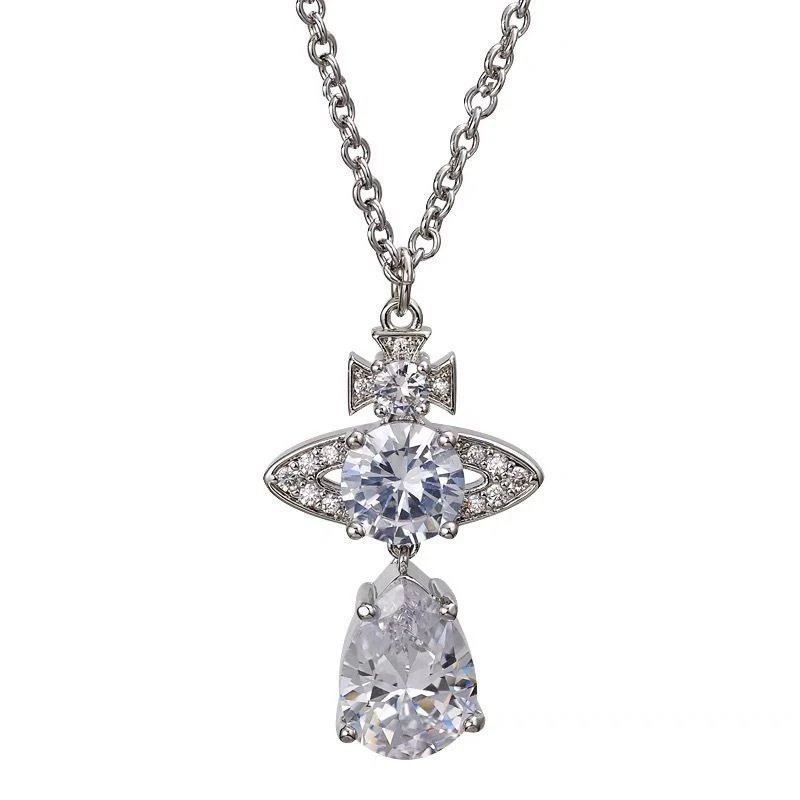 Silver Plated Crystal Pendant Necklace White Elegant Jewelry