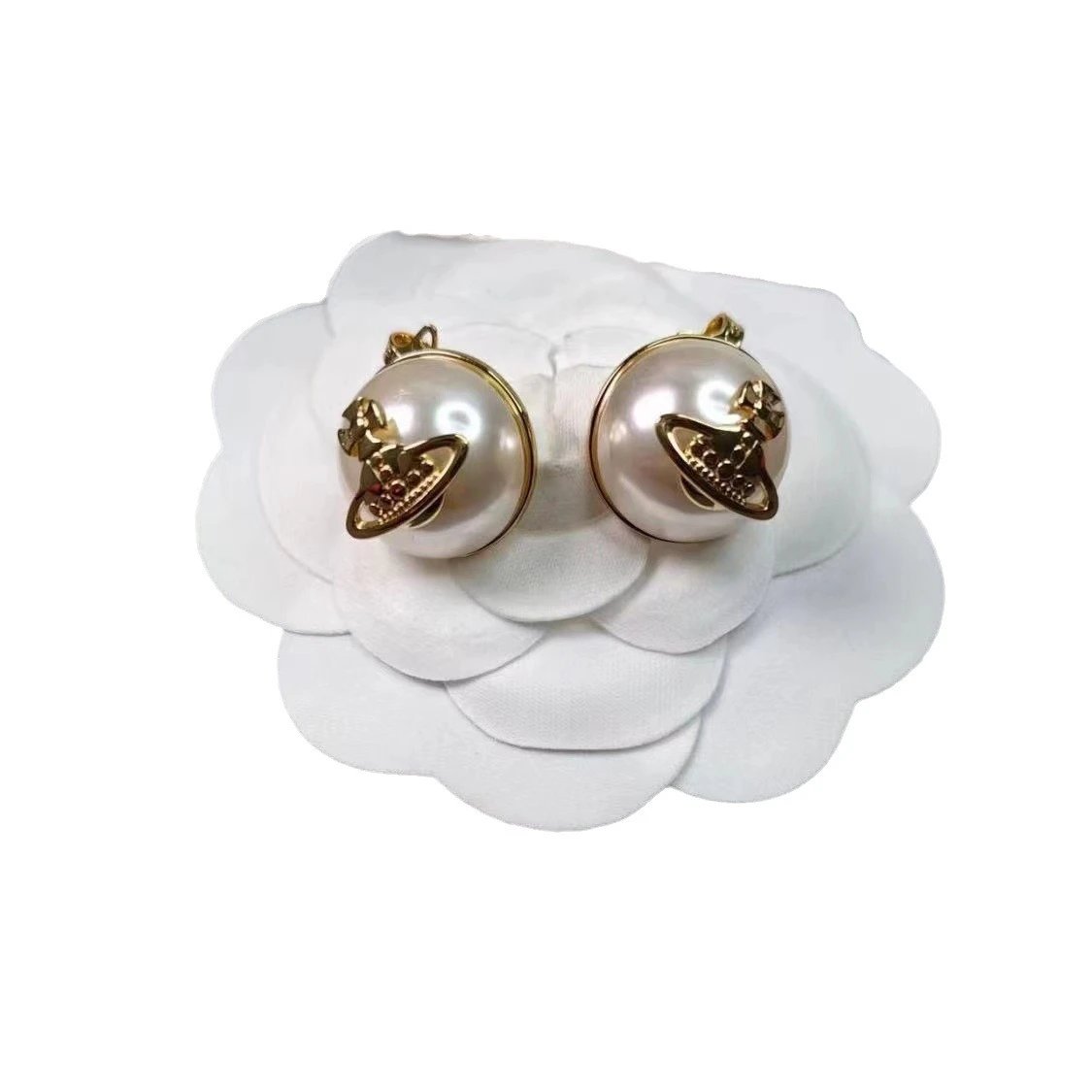 Vivienne Westwood Pearl Gold Orb Stud Earrings