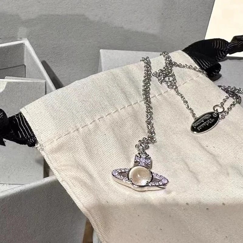 Vivienne Westwood Orb Silver White Crystal Pendant Necklace