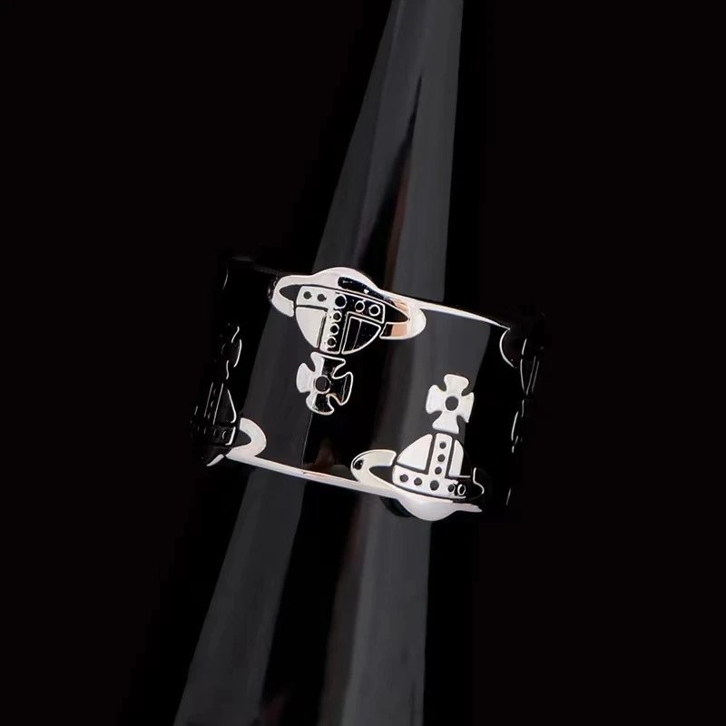 Vivienne Westwood Orb Black Silver Punk Cuff Ring