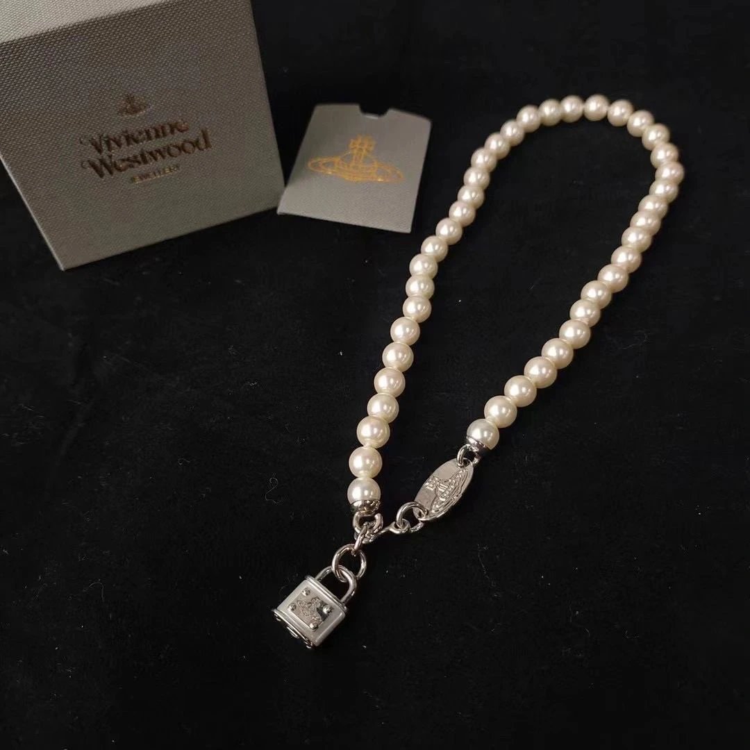 Vivienne Westwood Pearl White Lock Charm Necklace
