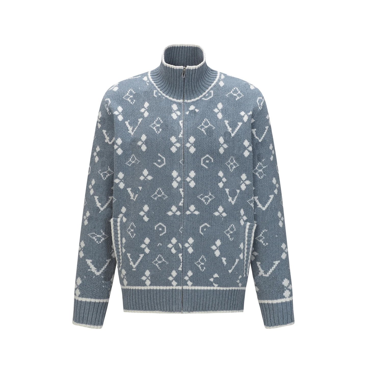 Louis Vuitton Monogram Blue White Knit Turtleneck Sweater