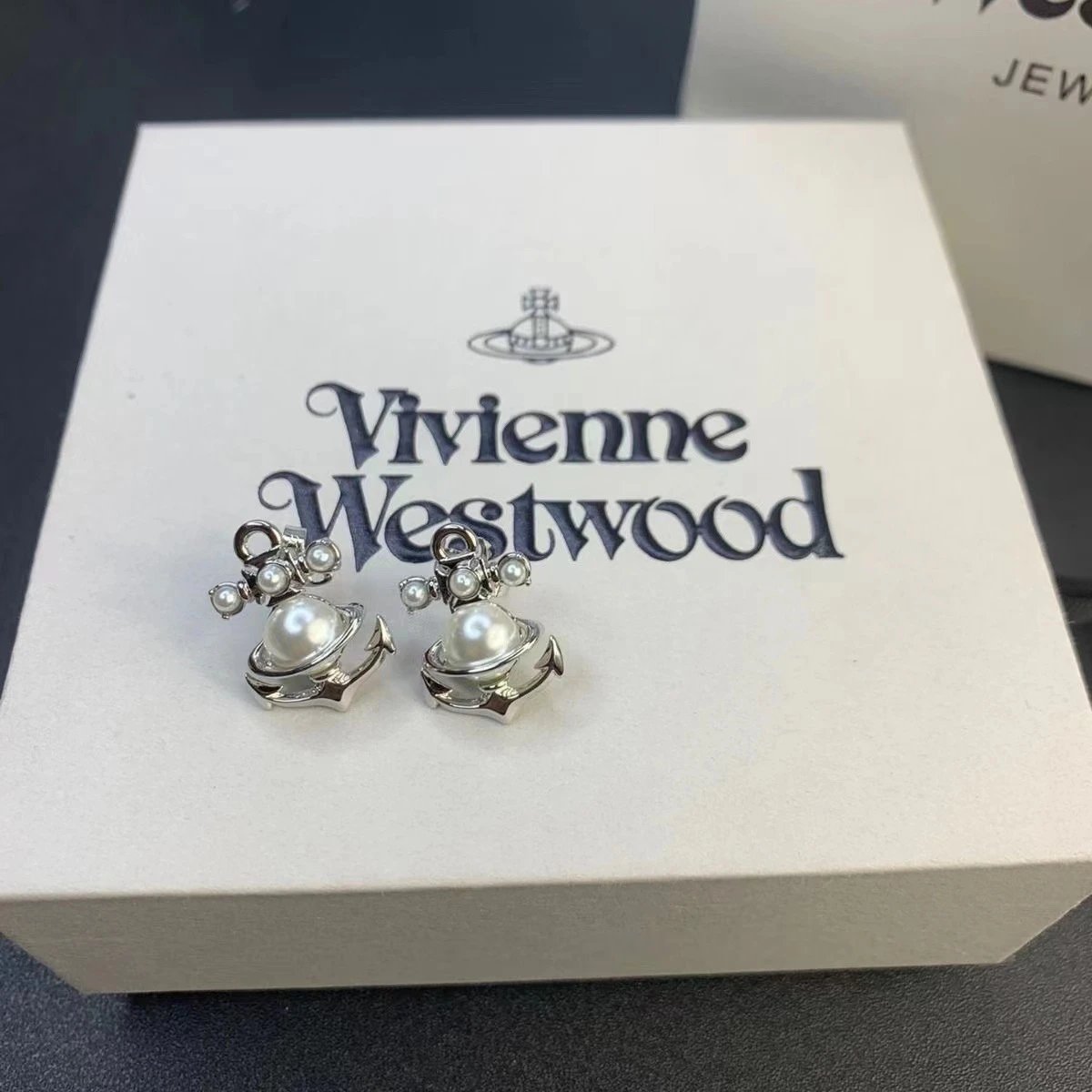 Vivienne Westwood Orb Pearl Silver Statement Earrings