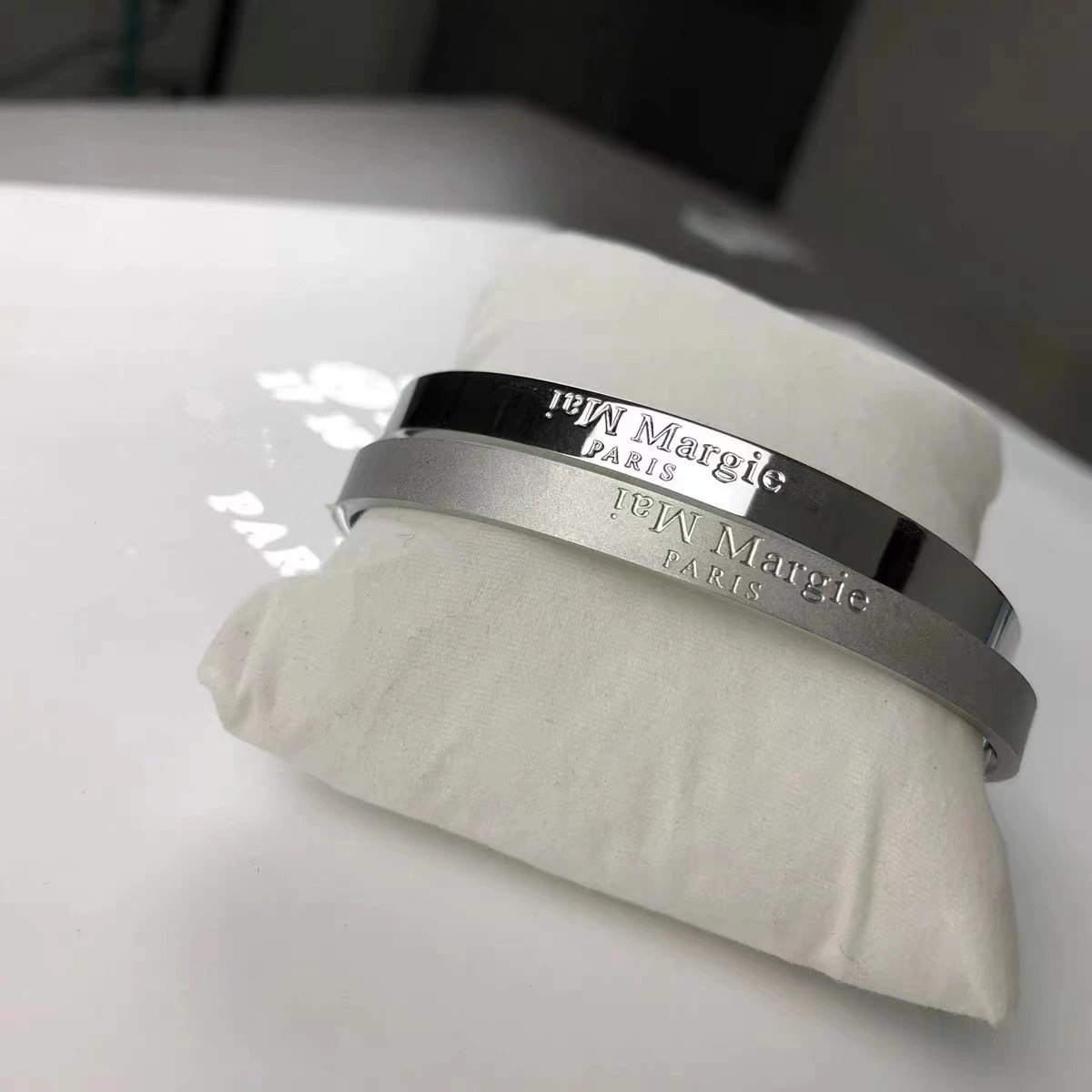 Maison Margiela Numbered Steel Silver Black Minimalist Cuff Bracelet Set