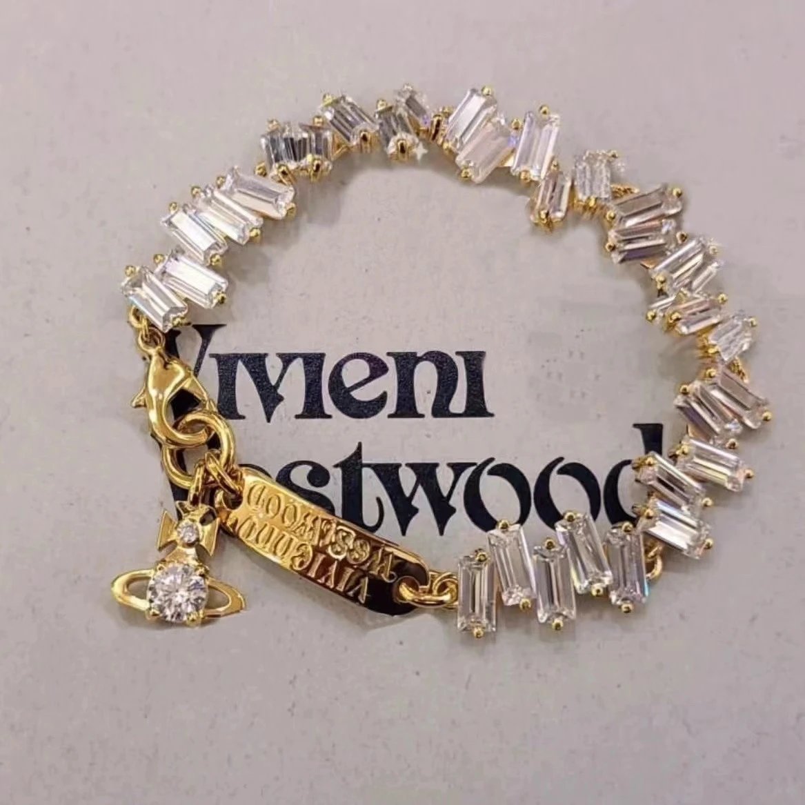 Silver Tone Crystal Charm Bracelet Clear Rhinestone Vintage Style