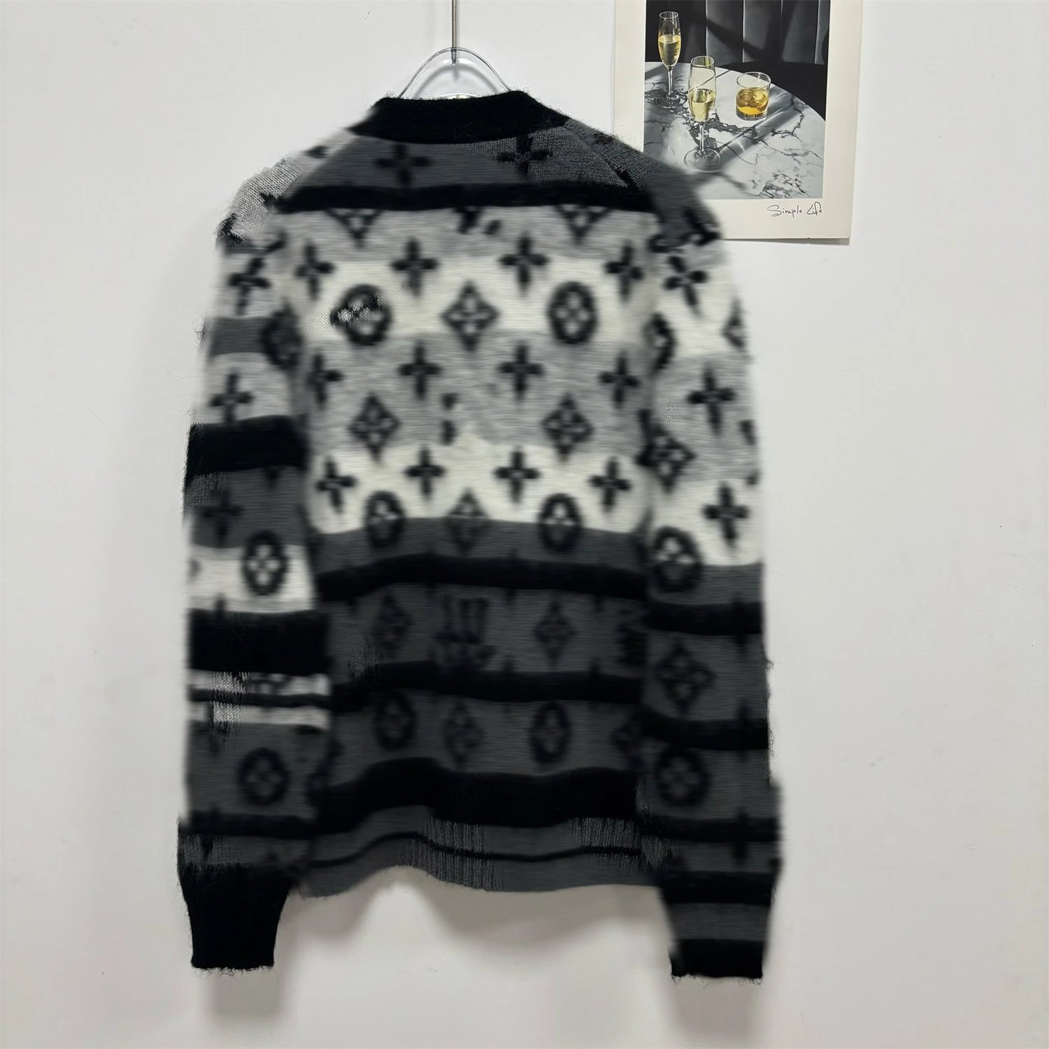 Louis Vuitton Monogram Gray Black Knit Cardigan Sweater