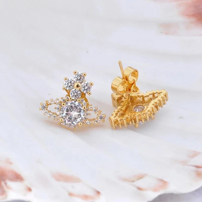 Rose Gold Plated Pink Crystal Flower Stud Earrings