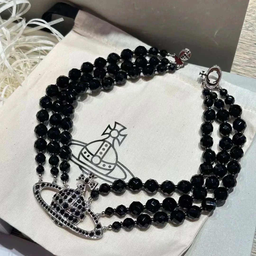 Vivienne Westwood Orb Black Crystal Beaded Necklace