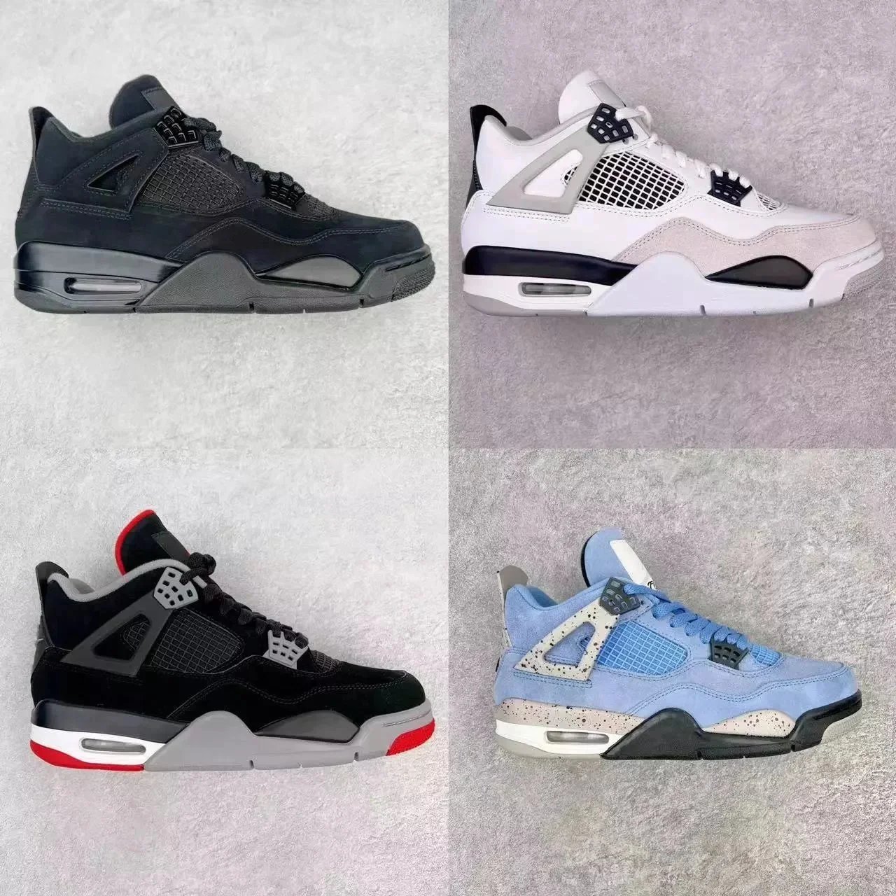 Nike Air Jordan 4 Black White Cement Blue Retro Sneakers