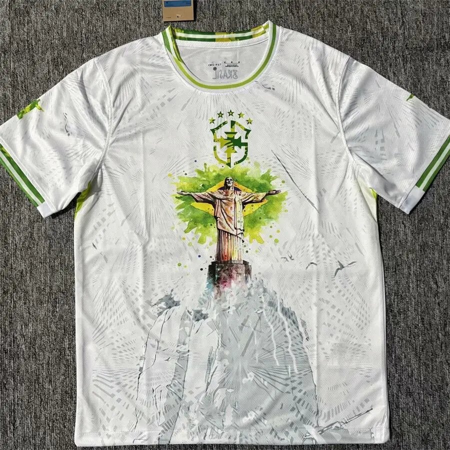 CBF Football Jerseys Brazil graphic jersey — 2526 Brazil white label green