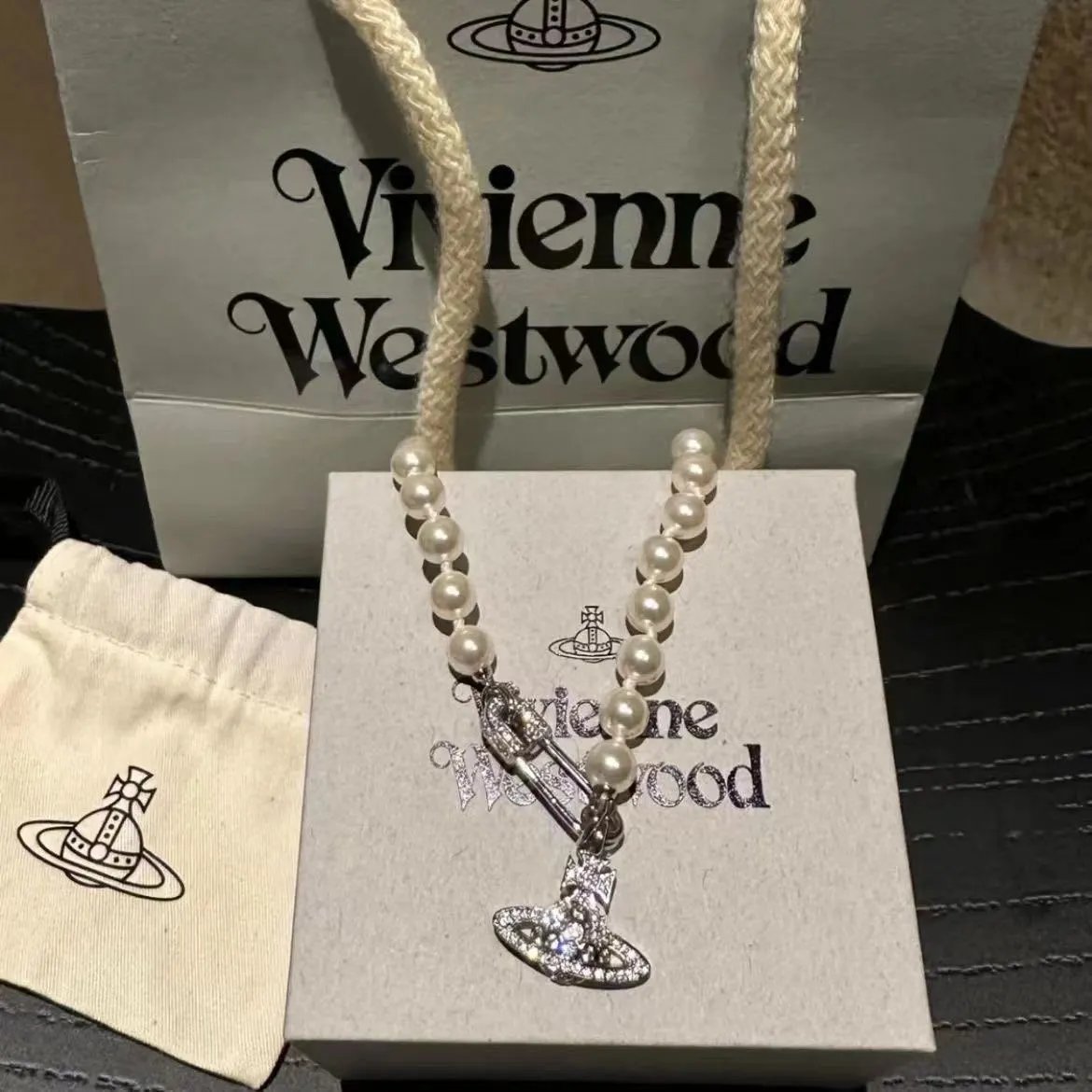 Vivienne Westwood Pearl Orb Pendant Necklace Silver