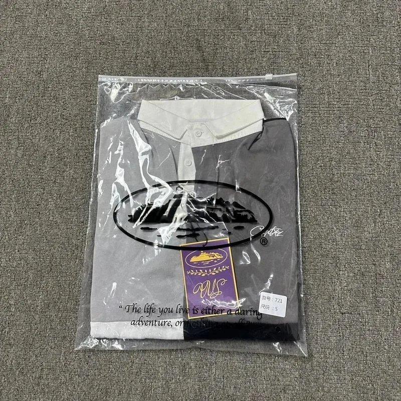Colorblock Long Sleeve Polo Shirt White Gray Black Sporty