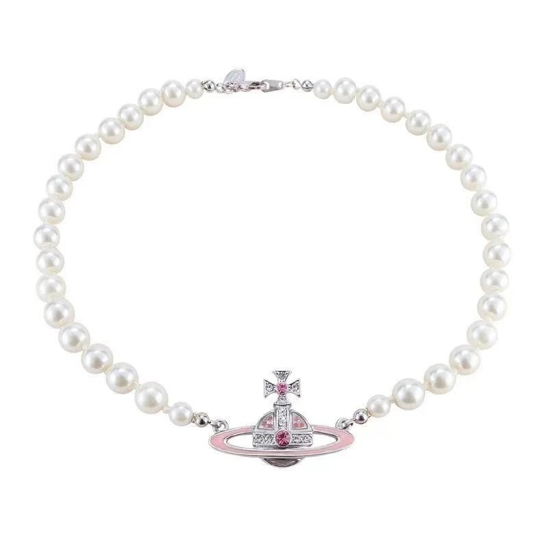 Vivienne Westwood Pink Enamel Orb Pearl Bracelet