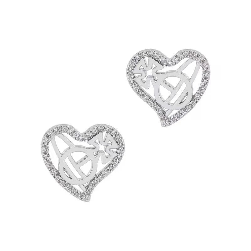 Vivienne Westwood Heart Silver Pave Stud Earrings