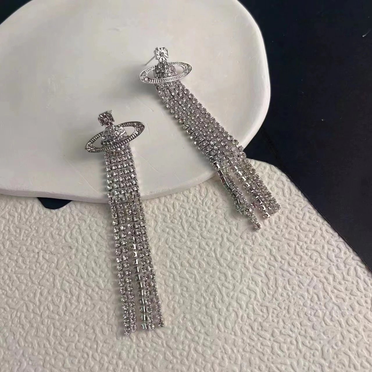 Vivienne Westwood Orb Gold Crystal Tassel Earrings