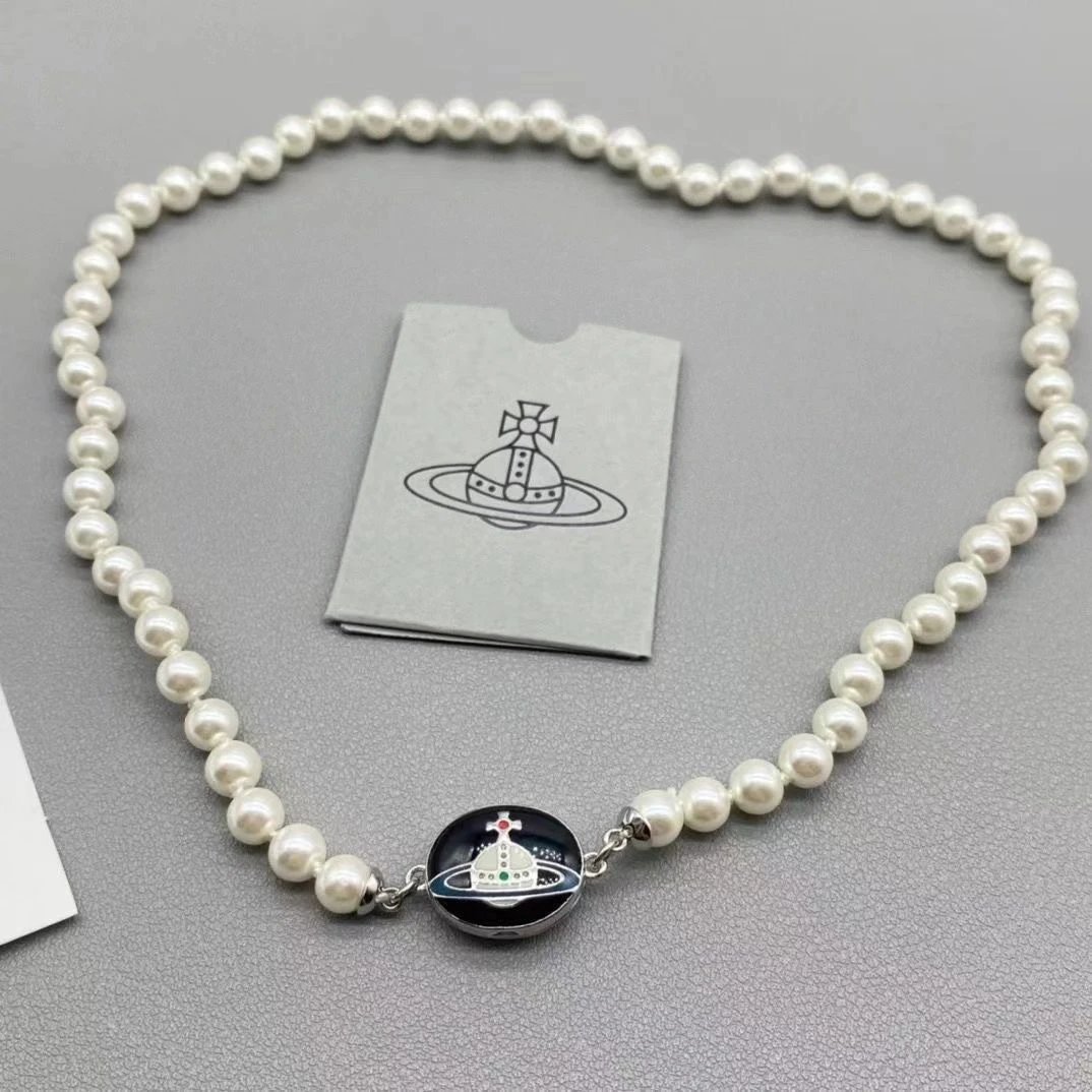 Vivienne Westwood Pearl White Red Orb Charm Necklace