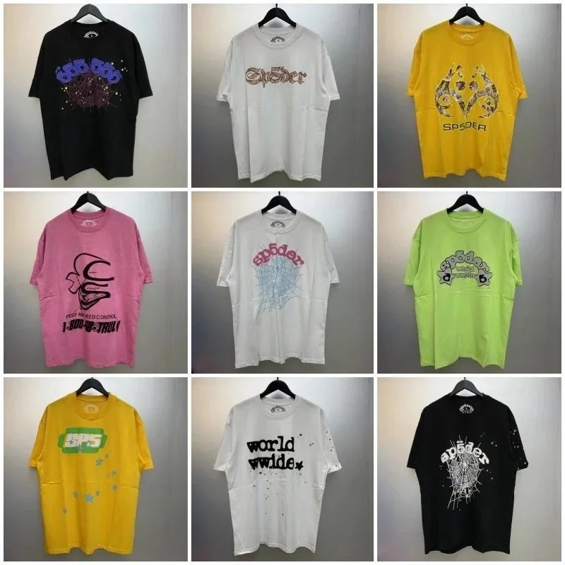 Spider Graphic Print Black White Yellow Pink Green T-Shirt