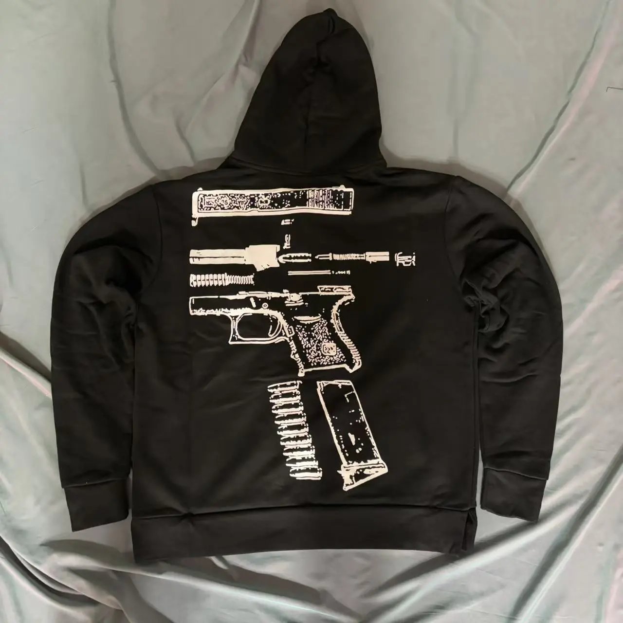 Black Full Zip Hoodie With Bold White Lettering Streetwear