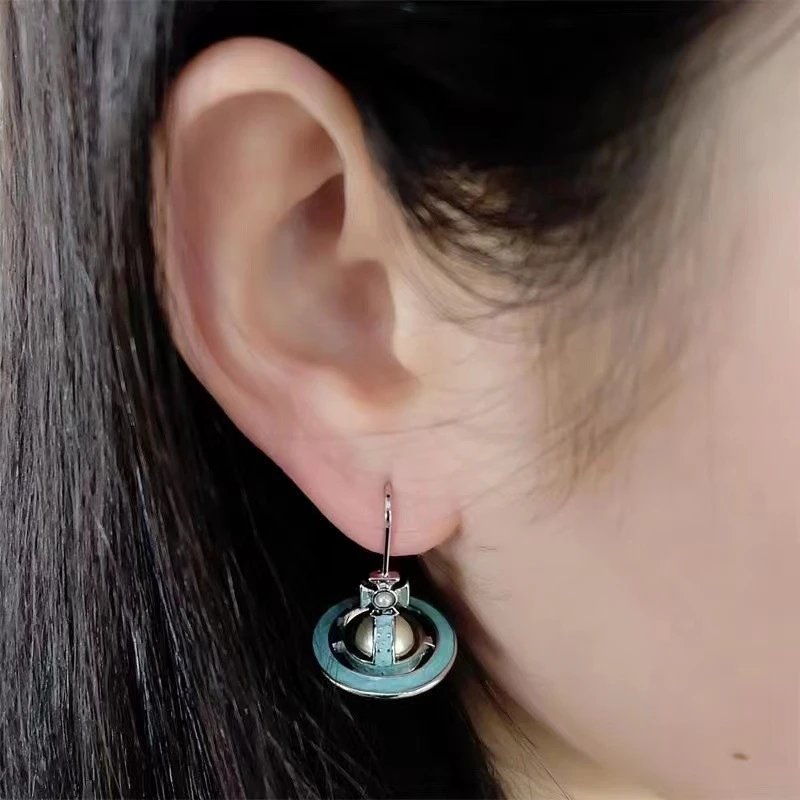 Vivienne Westwood Orb Silver Gold Rose Blue Enamel Earrings