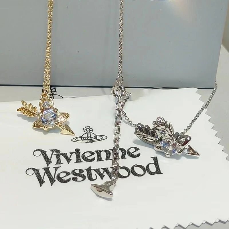 Vivienne Westwood Orb Silver Crystal Arrow Pendant Necklace