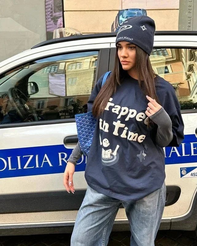 Graphic Tee Navy Blue Oversized T-Shirt