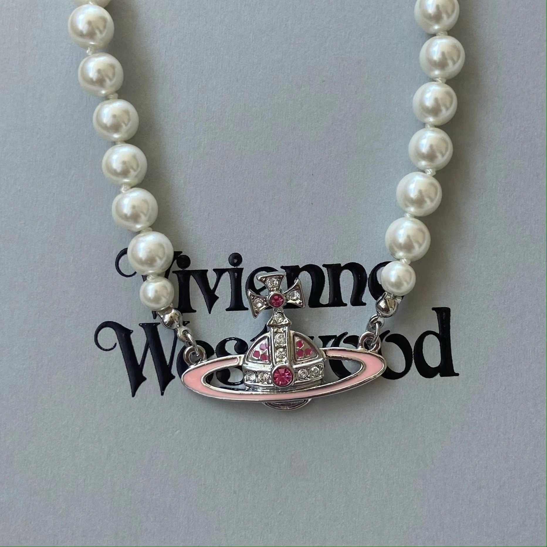 Vivienne Westwood Pink Enamel Orb Pearl Bracelet
